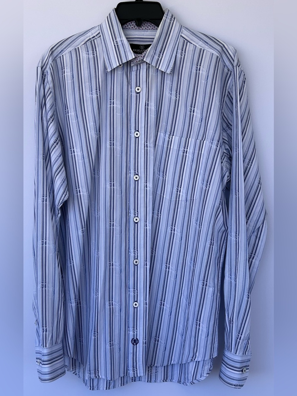 Bugatchi Uomo Men’s Button Down Shirt Long Sleeves Paisley & Stripes Size Large